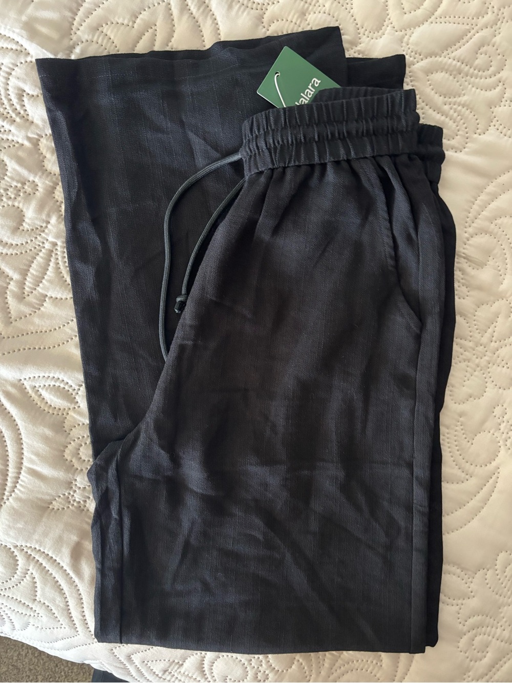 HALARA Size Small/ Tall Black Wide-Leg Drawstring Linen Pants - Picture 8 of 10